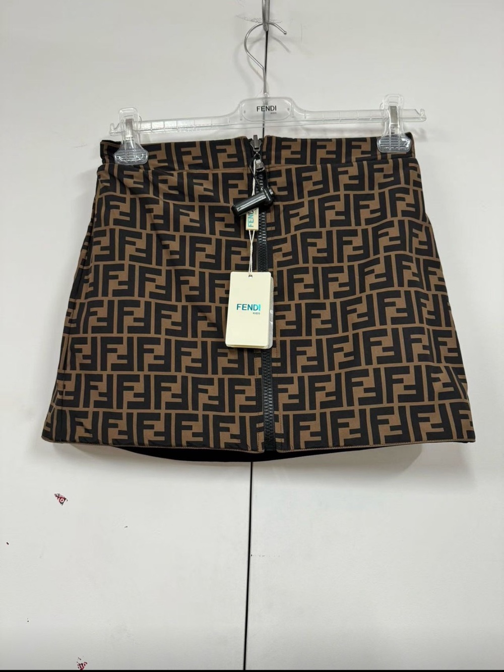 Fendi Brown and Black FF Logo Mini Skirt with Front Zip
